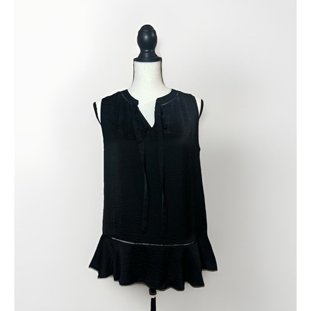 Joes Collection Top Women’s Small Black Satin Sleeveless Ruffle Bottom Tie Front